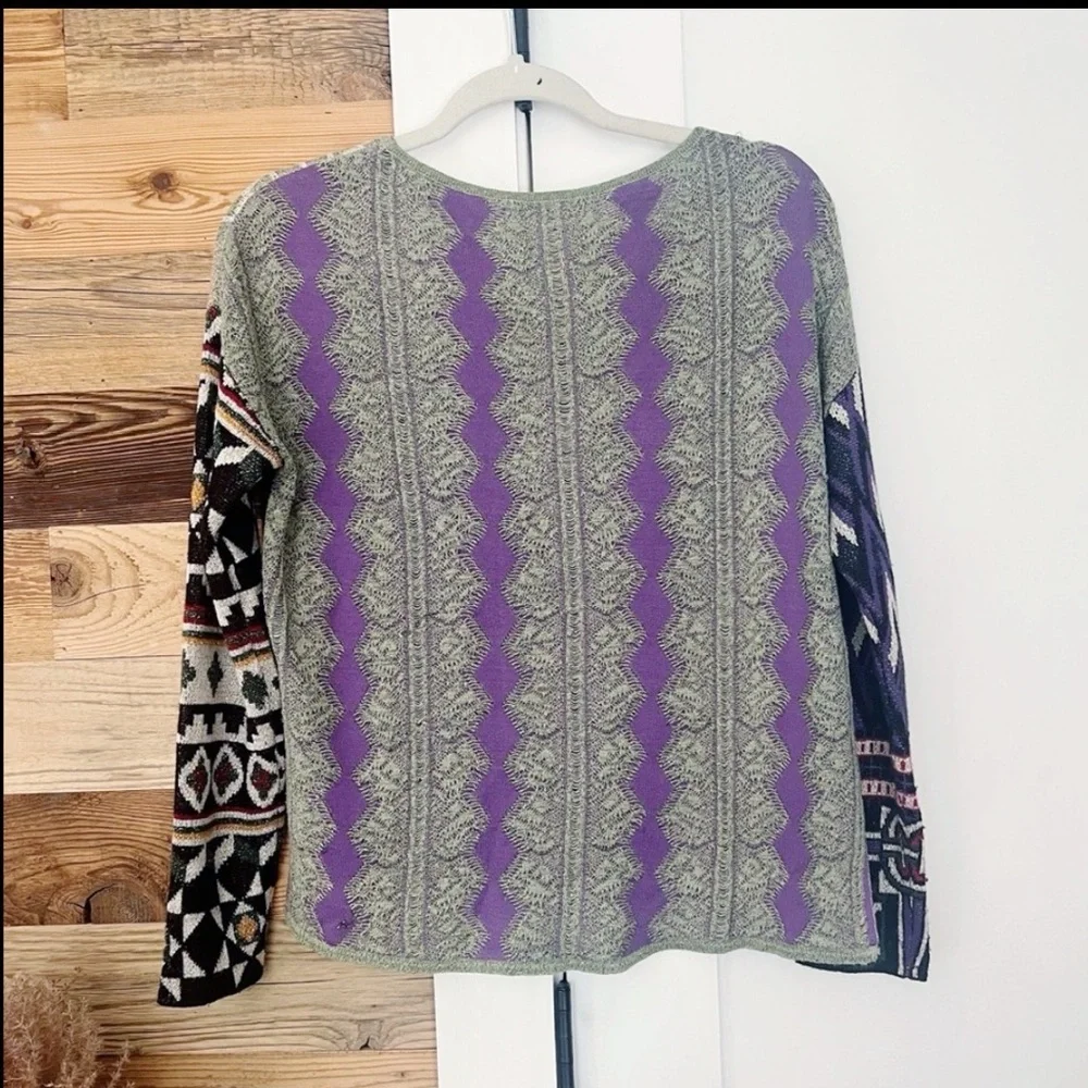 Desigual Silvershalis Patchwork Mixed Print Metallic Detail Nordic Sweater Small